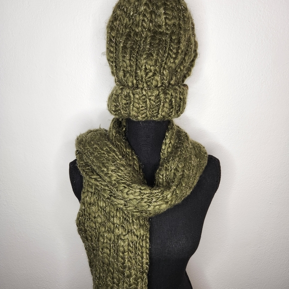 Lucky Brand Knit Sage Woven Crochet Scarf and Beanie - Picture 6 of 16